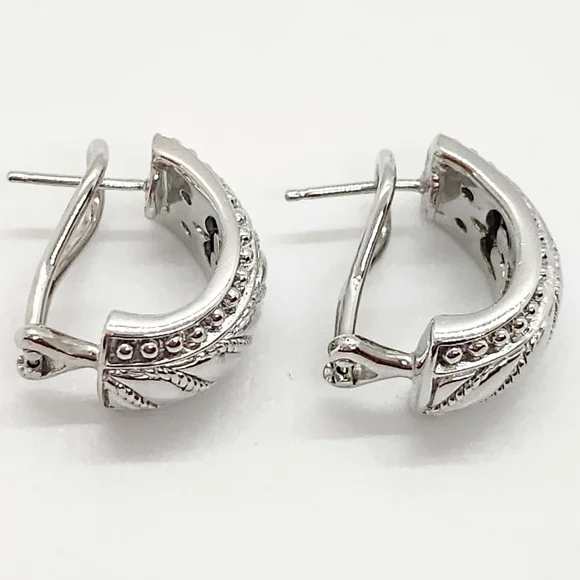 Judith Ripka Sterling Silver Earrings Chunky Wide Half Hoop Huggie Cable Classic - Picture 7 of 8